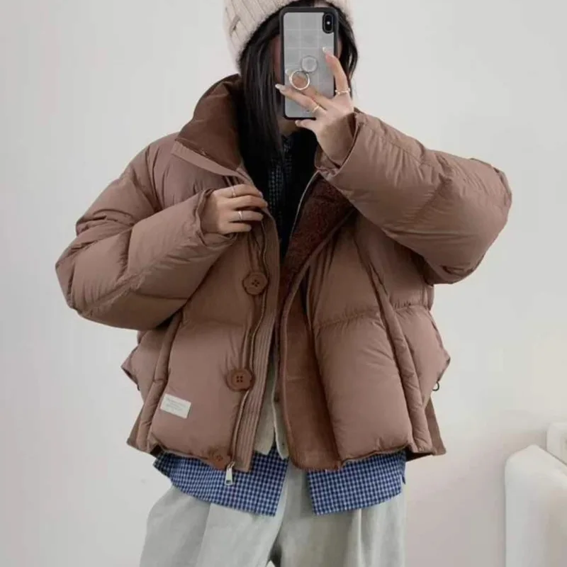 الشتاء قصيرة رقيق الصلبة الوقوف طوق أسفل سترة الإناث رشاقته الدافئة نفخة السترات النساء الأبيض بطة أسفل سستة باركر أبلى