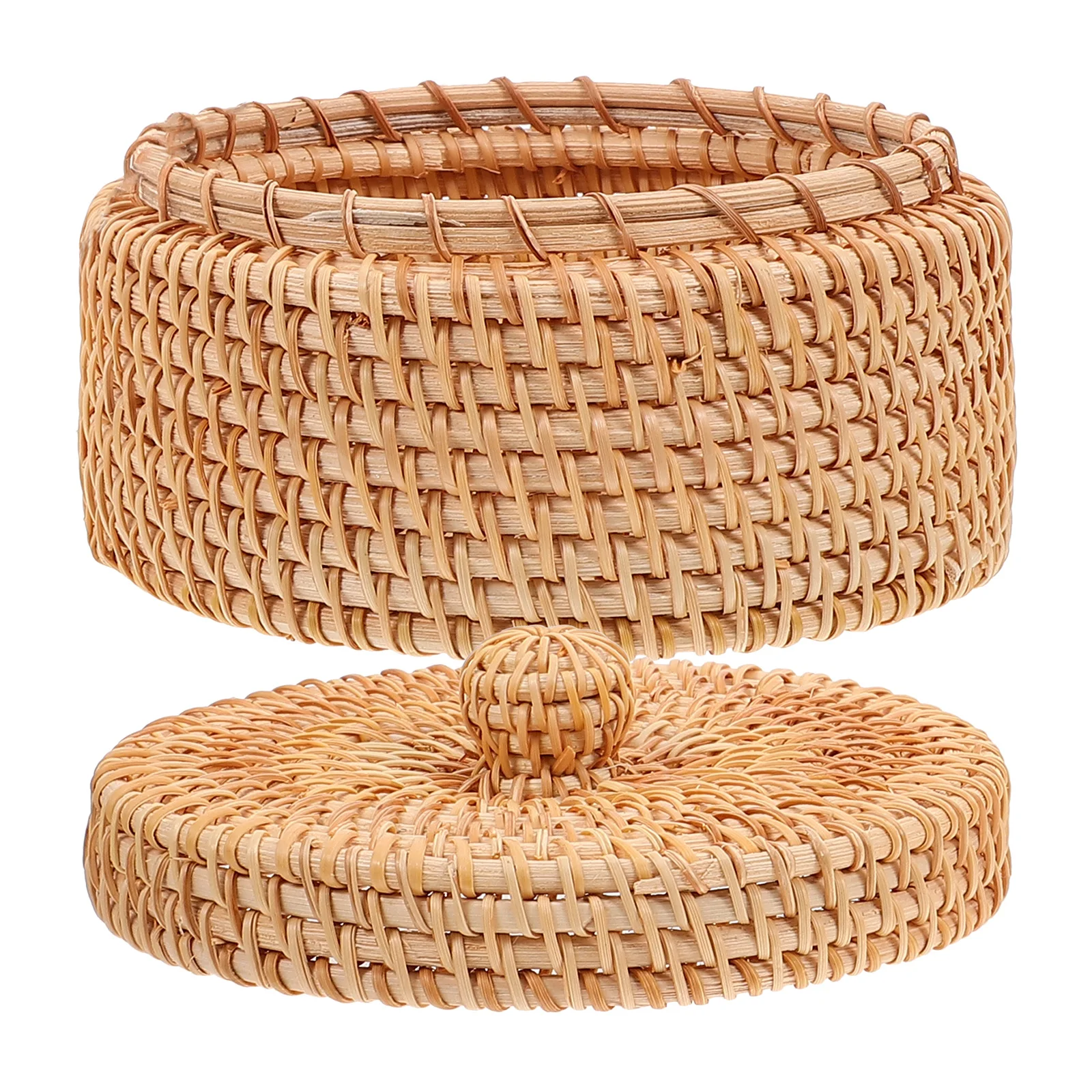 

Rattan Storage Box Woven Sundry ganizer Desktop Toy Case Simple Portable Snack Container Bathroom Bedroom Handmade Round Lidded