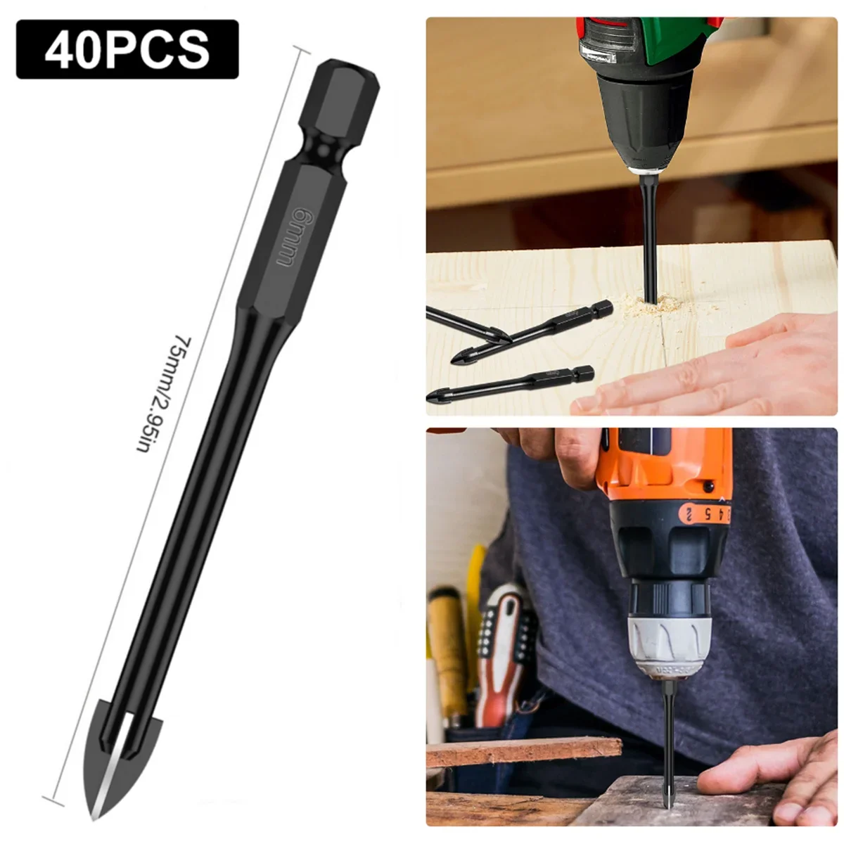 

40 шт., 6 мм, набор крестообразных шестигранных сверл для плитки, фарфора, стекла, зеркала, многофункциональный набор сверл для фарфора, инструмент, твердосплавные сверла