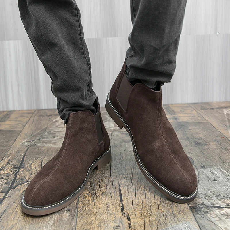 أحذية تشيلسي للرجال من جلد الغزال الصناعي بكعب منخفض مريح كلاسيكي للرجال أحذية عارية للأعمال مقاس 38-45 #1