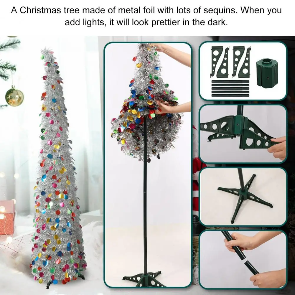 Pencil Christmas Tree Sequin Collapsible Skinny Christmas Tree Reusable Pencil Tinsel Xmas Tree for Small Spaces Home Decor