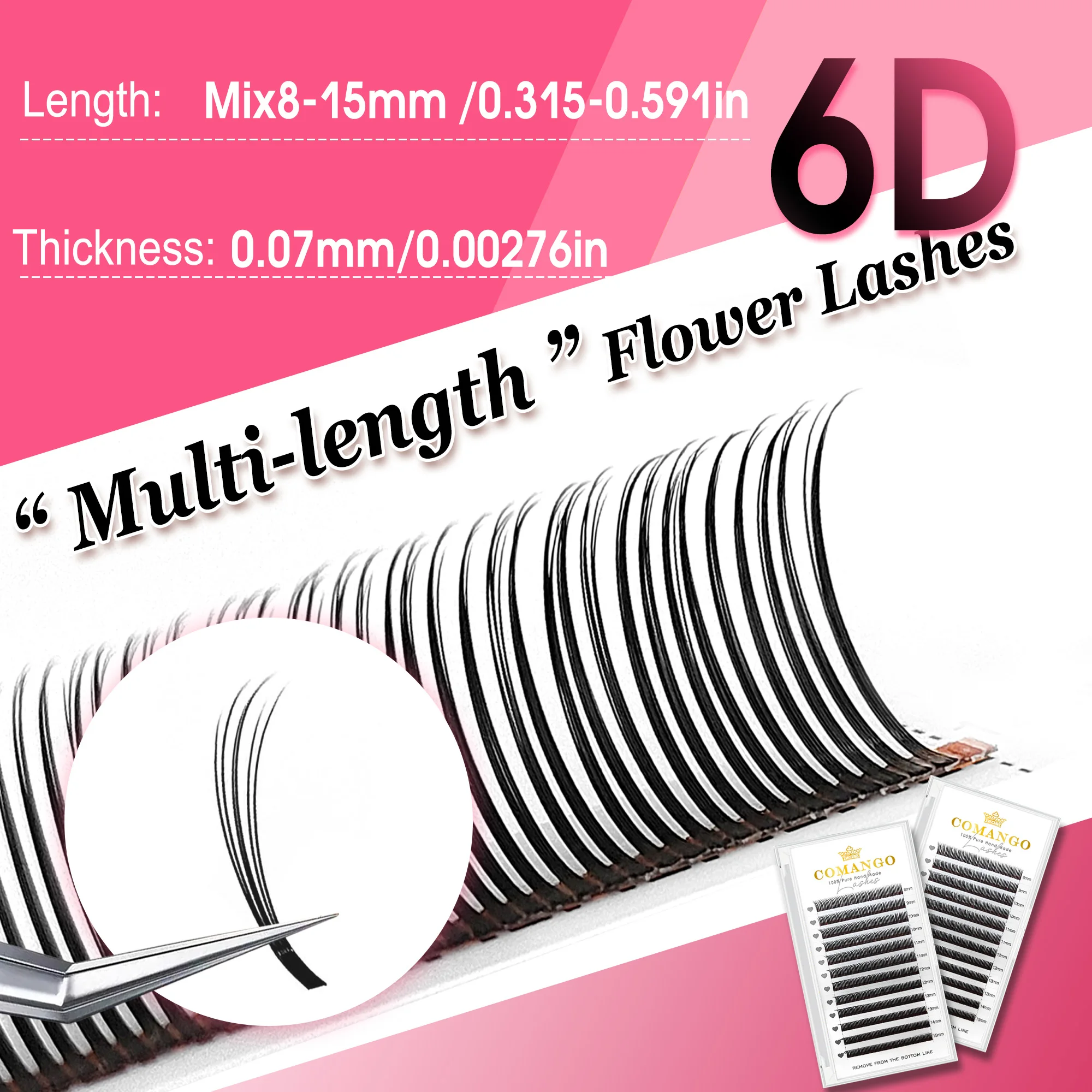CoMango 3D/5D/6D-Wimpernverlängerung mit unterschiedlichen Längen, „Flower Fairy“-Wimpern, C/D/LC/LU-Spikes, vorgefertigte Volumenwimpern, Fuchs- und Nerzwimpern, Kosmetik
