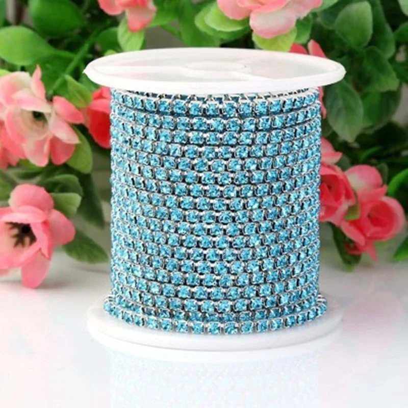 1M 30Colors SS6-SS16 Glass Crystal Rhinestone Chain Silver Bottom Sew on Cup Chains for DIY Garment Bags Decorations Accessories