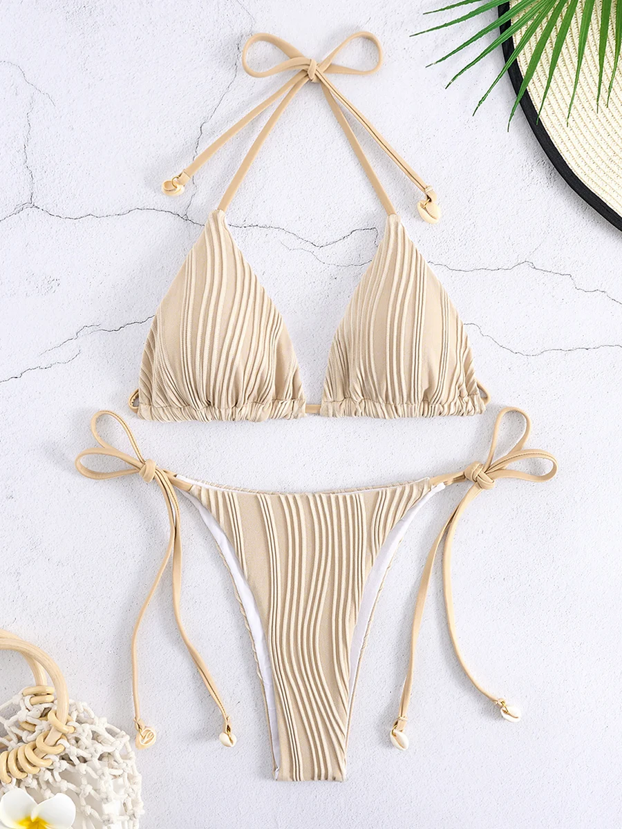 Triangle Sexy Bikini 2025 Women String Swimwear Female Solid halter Swimsuit Bathers Swimming Bathing Swim Suit Summer Beachwear