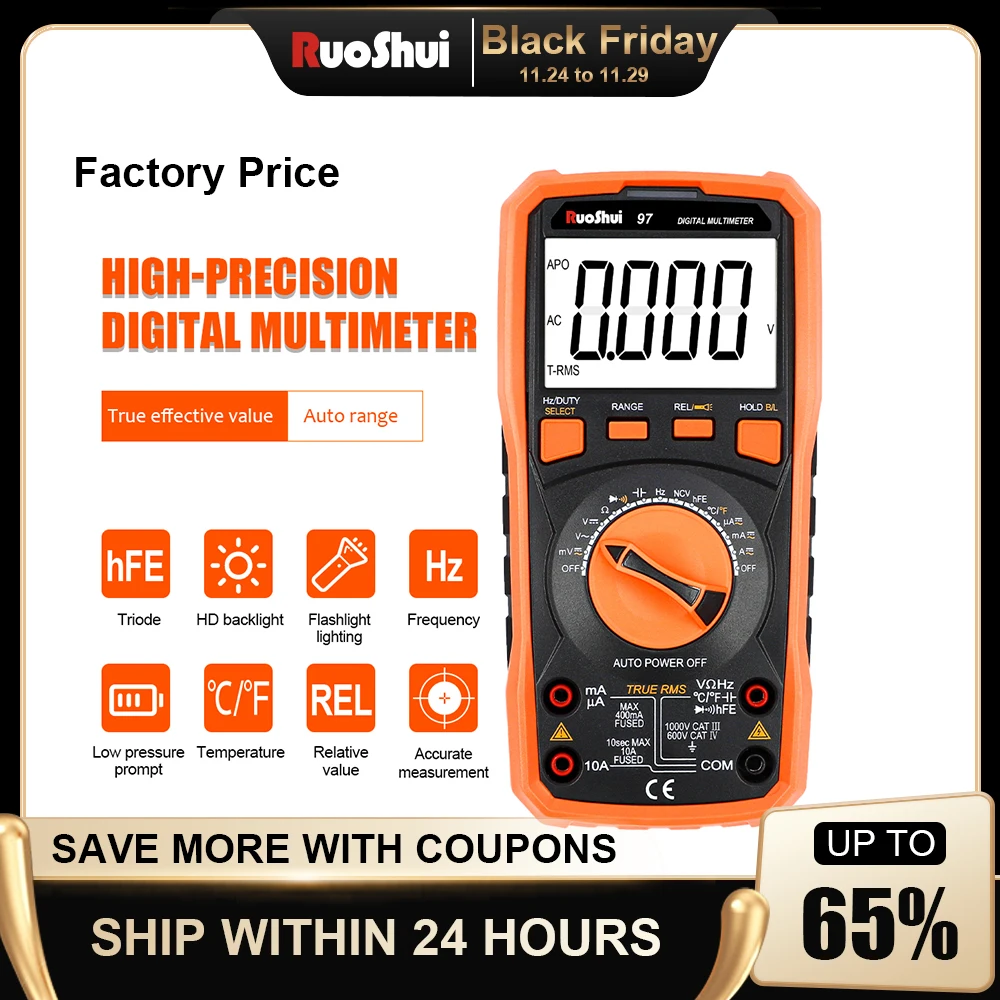RuoShui 97 Multimetro digitale gamma automatica 100mF True RMS 4000 Count 20MHz LCR Tester di resistenza amperometro anti-scottatura Multimetro LCD