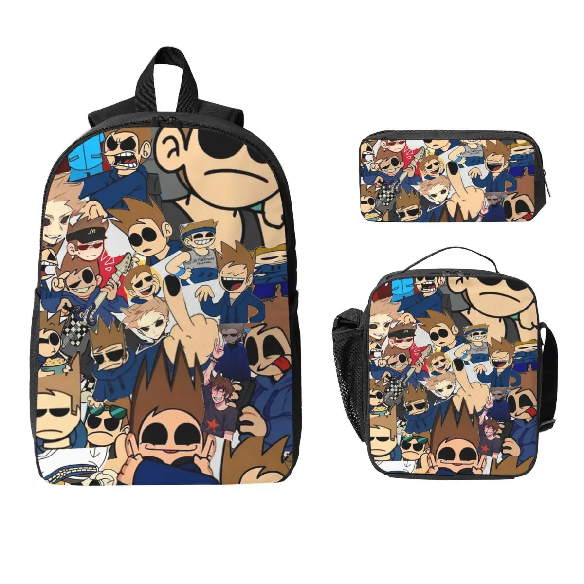 

Eddsworld Backpack Student Boys Girls BookBag School Bag Computer Shoulder Bags 3ps Insulated Lunch Bag Pencil Case