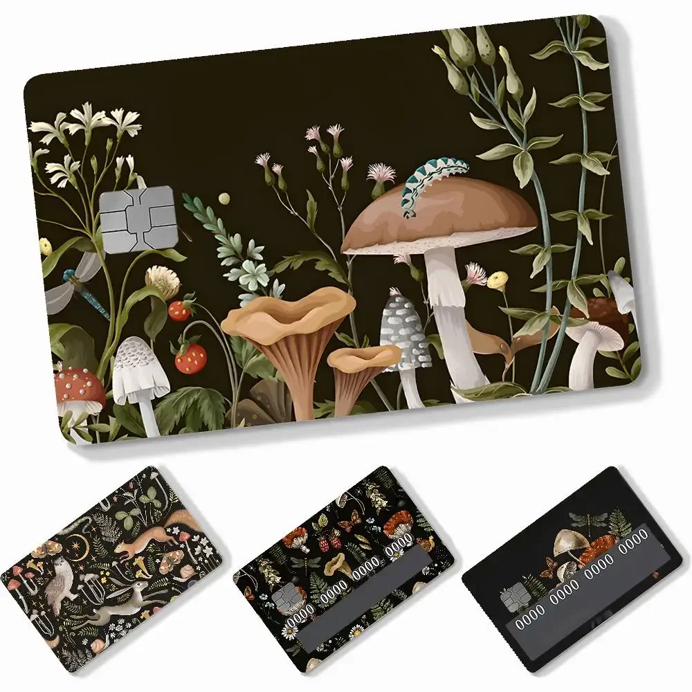 Botanical Mousepad Plants Wild Mushroom Flowers 4pcs Credit Card Skin Stickers Suitable for Bank  Transit Pass Decorative Cover