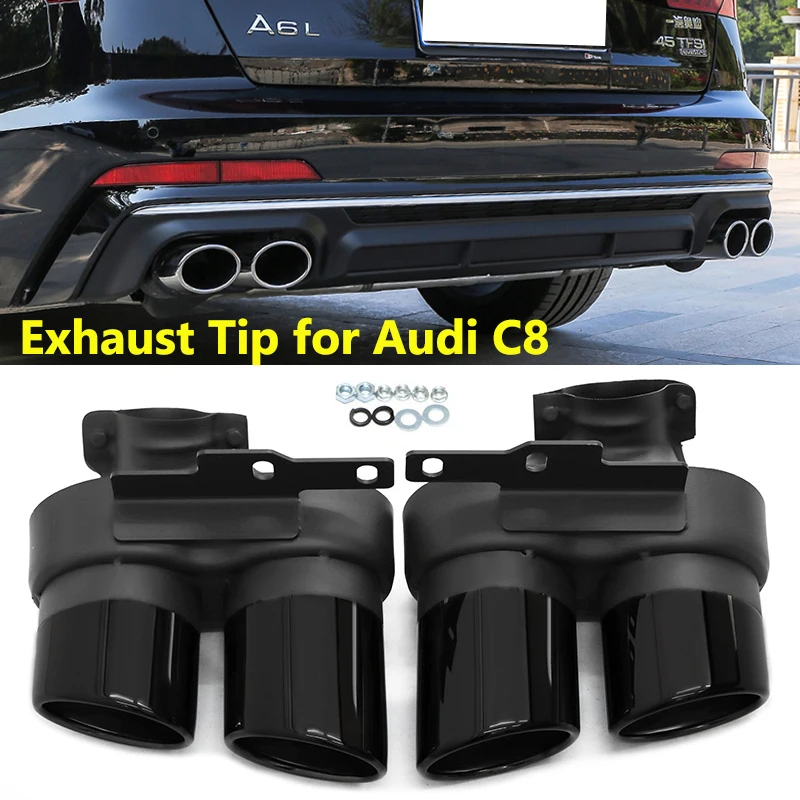 Autozubehör Auspuffspitze für Audi A6 C8 2019 2020 2021 Up S6 Look Quad Schalldämpfer Spitze Auspuffrohr Endrohr Düse Tuning