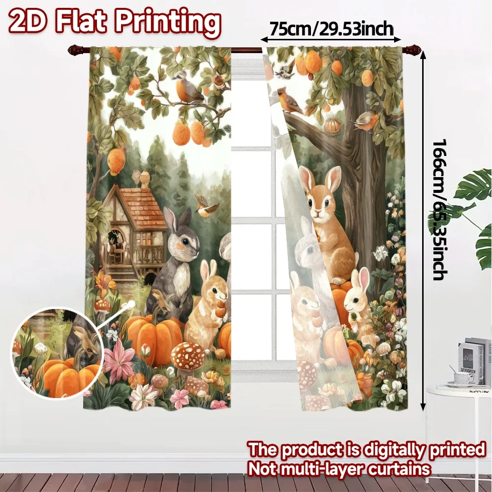 2pcs, 2D FLAT PRINTING Curtains (Without Rod) Autumn Gathering Modern Curtains&Window Treatment Yarn Curtains Art Deco Festive