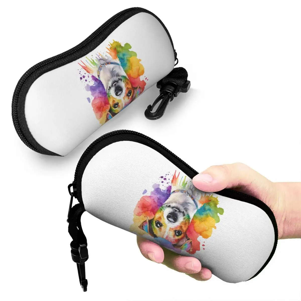 

Jack Russell Terrier Watercolor Portrait Shell Glasses Case Protector Sunglasses Box Women Men Soft Eyeglasses Bag Pouch