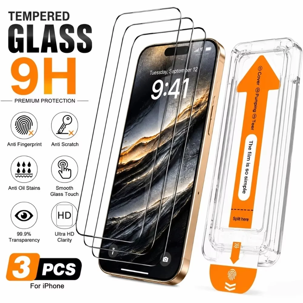 1-3 Stück Staubfreier Displayschutz für iPhone 17 Pro 16 Pro Max 13 18 15 14 11 12 Mini Air 16E XR X Xs 7 8 Plus Gehärtetes Glas