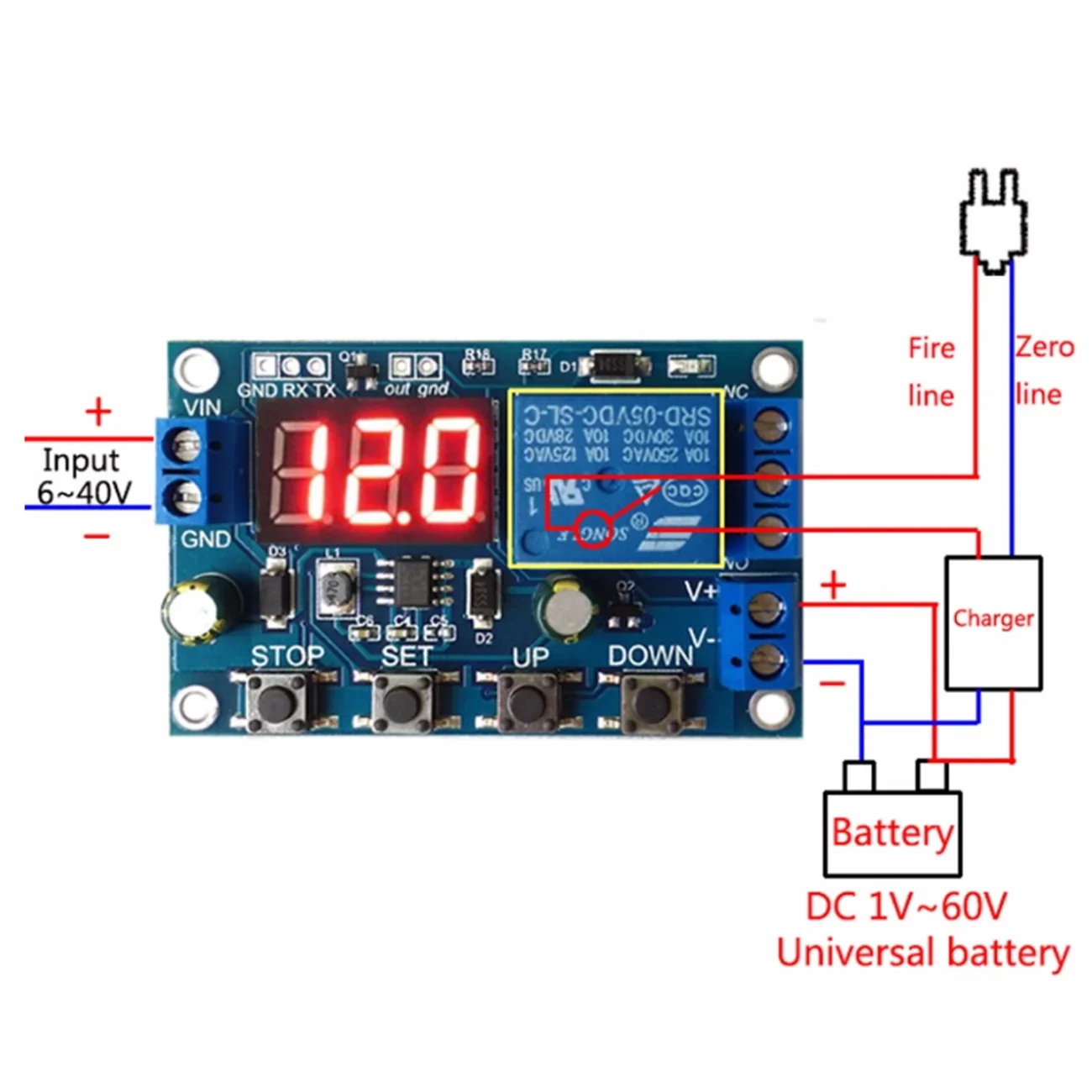 18650 Lithium Battery Charger Board with Over Charge Discharge Protection 6-40V Integrated Circuits XY-DJ