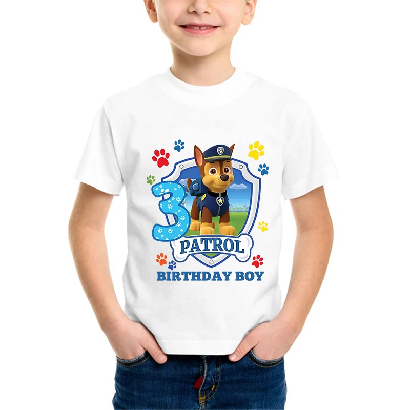 Paw Patrol Kawaii T-shirts for Children Cartoon Number Printed Short Sleeved Shirt Boys Summer Fashion T-shirt Birthday Gifts