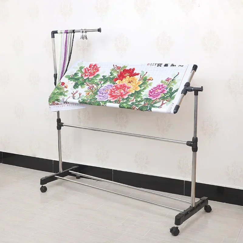 

z Stainless Steel Cross Stitch Frame Tool Adjustable Chinese Cross Stitch Embroidery Floor Stand & Clothes Hanger Stand