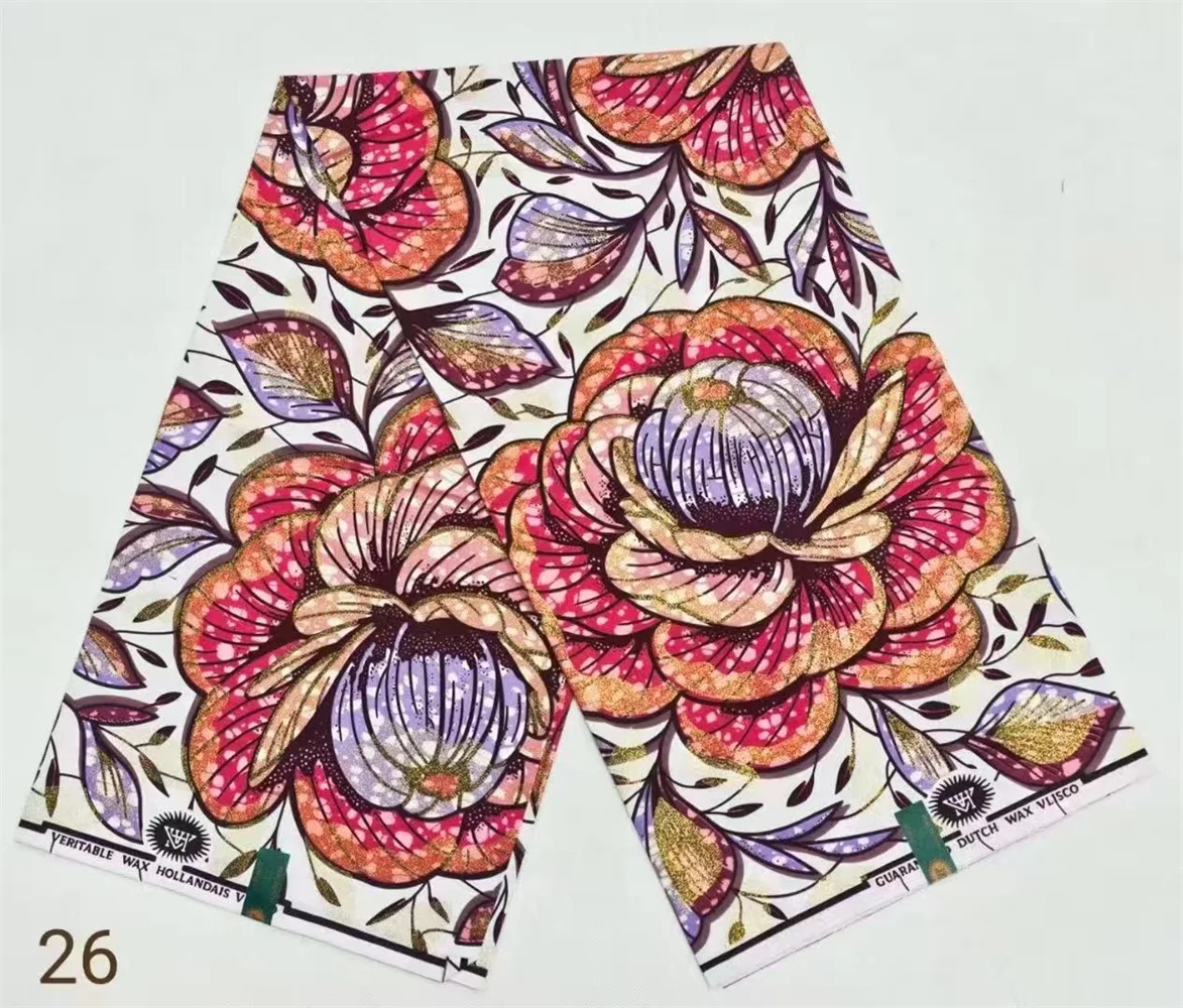 

African New Real Wax Prints Grand Super Original Wax Fabric Ankara High Quality Red Wax Material For Style Dresses Fabric 6 Yard