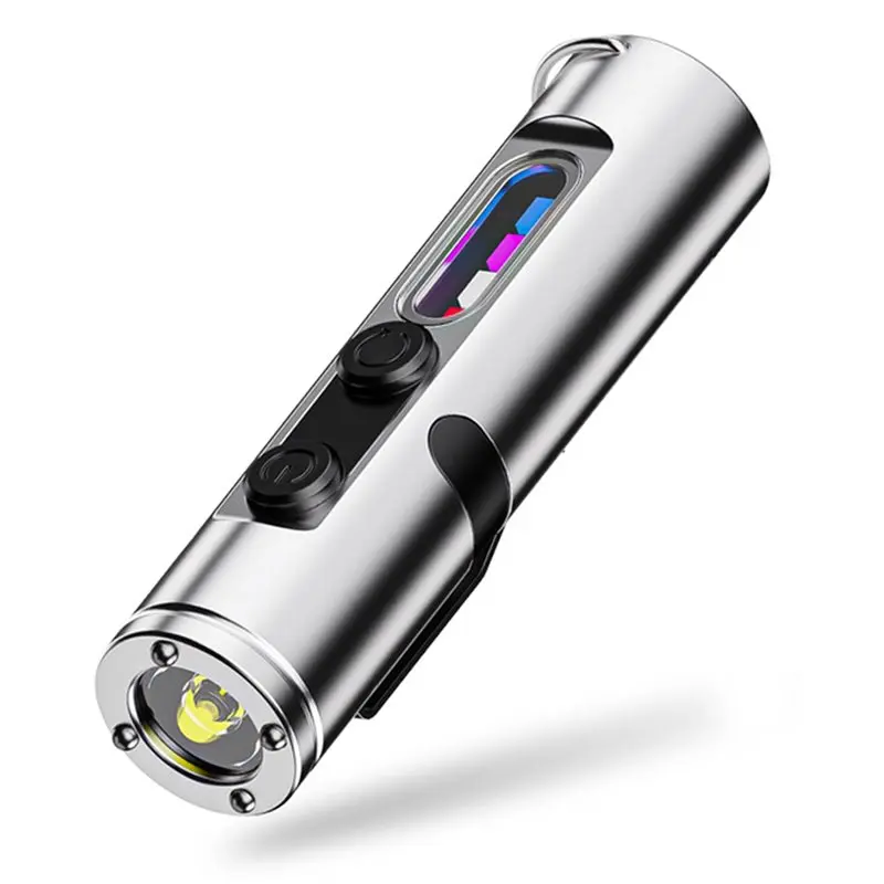 Fire Starter& Window Breaker Pocket Rechargeable EDC Flashlight:Mini Keychain Light 500 Lumens, 3 Color Sidelights