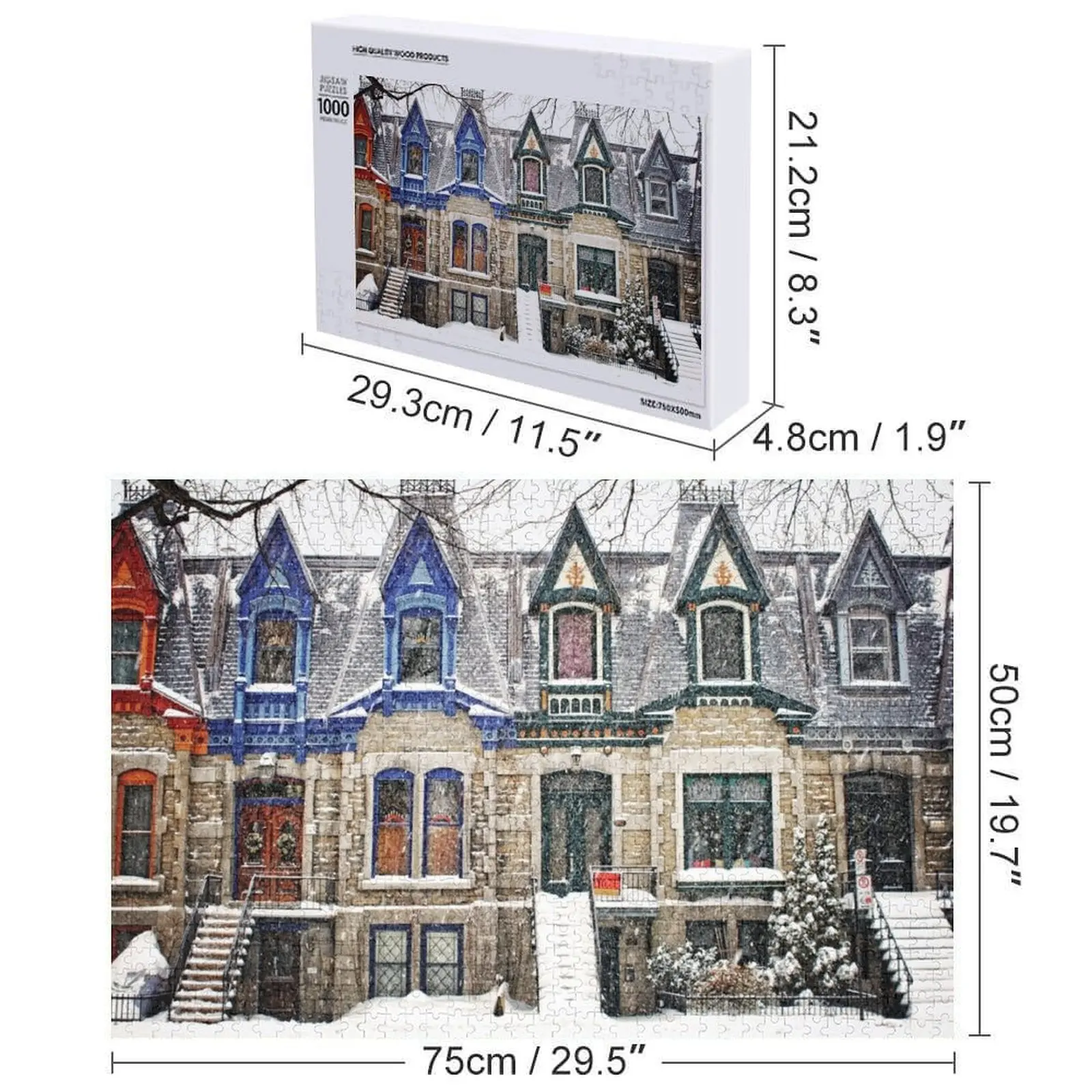 Architettura vittoriana Montreal - Il puzzle invernale incantato Nome in legno Foto personalizzata personalizzata Puzzle personalizzato