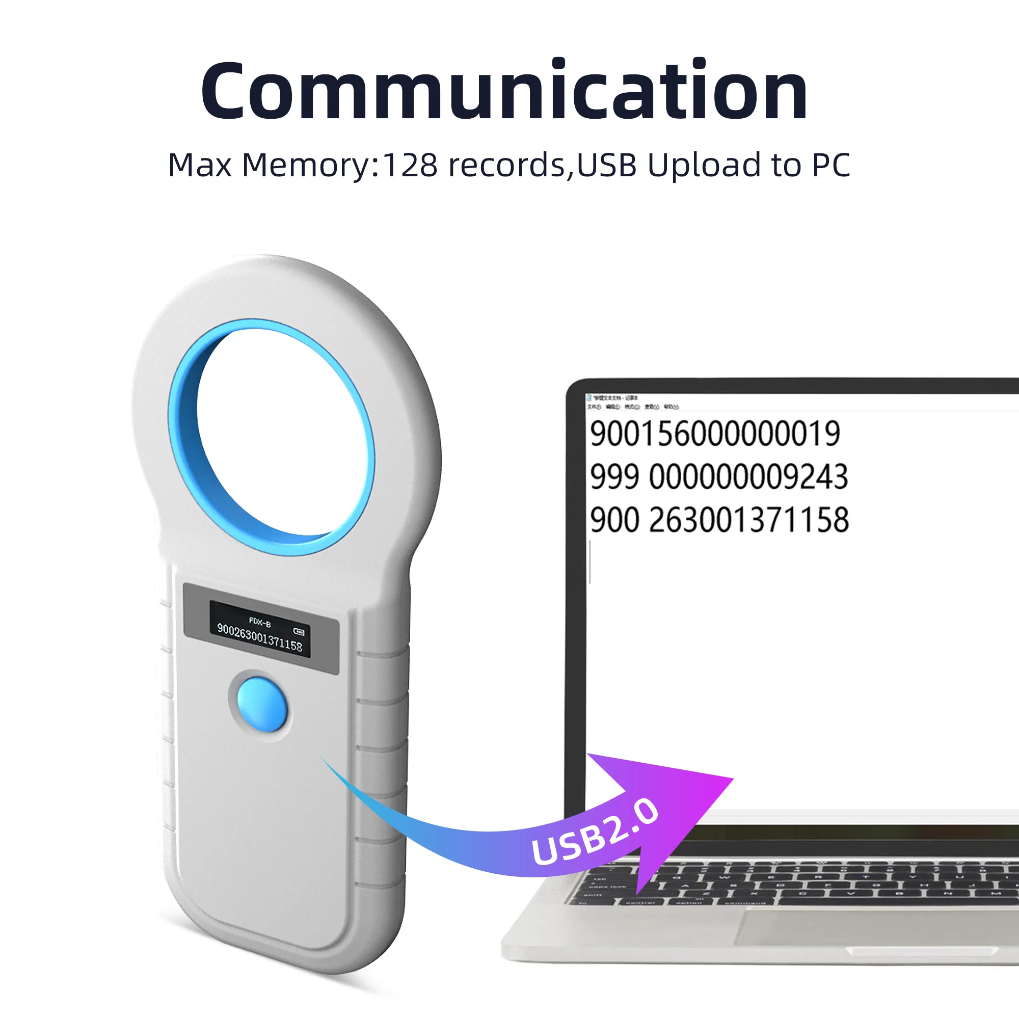 Rechargeable RFID Card ID Reader ISO11784/5 Pet Scanner 134kHz 125kHz Chip Transponder USB 2.0 Microchip Scanner For Animals