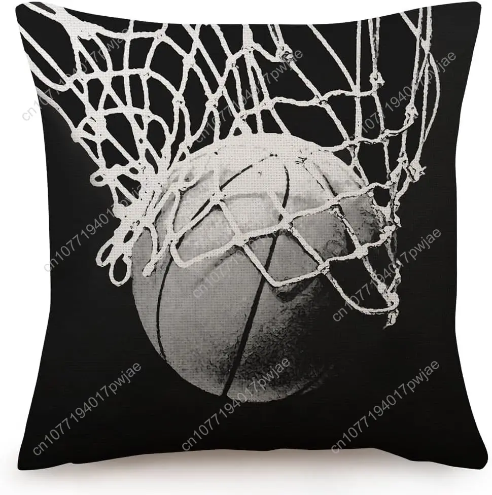 

Basketball Enthusiasts Theme Pillow Cases Boys Girls Room Present Throw Pillow Cover ，18 X 18 Inch Black Linen Cushion Cover, fo