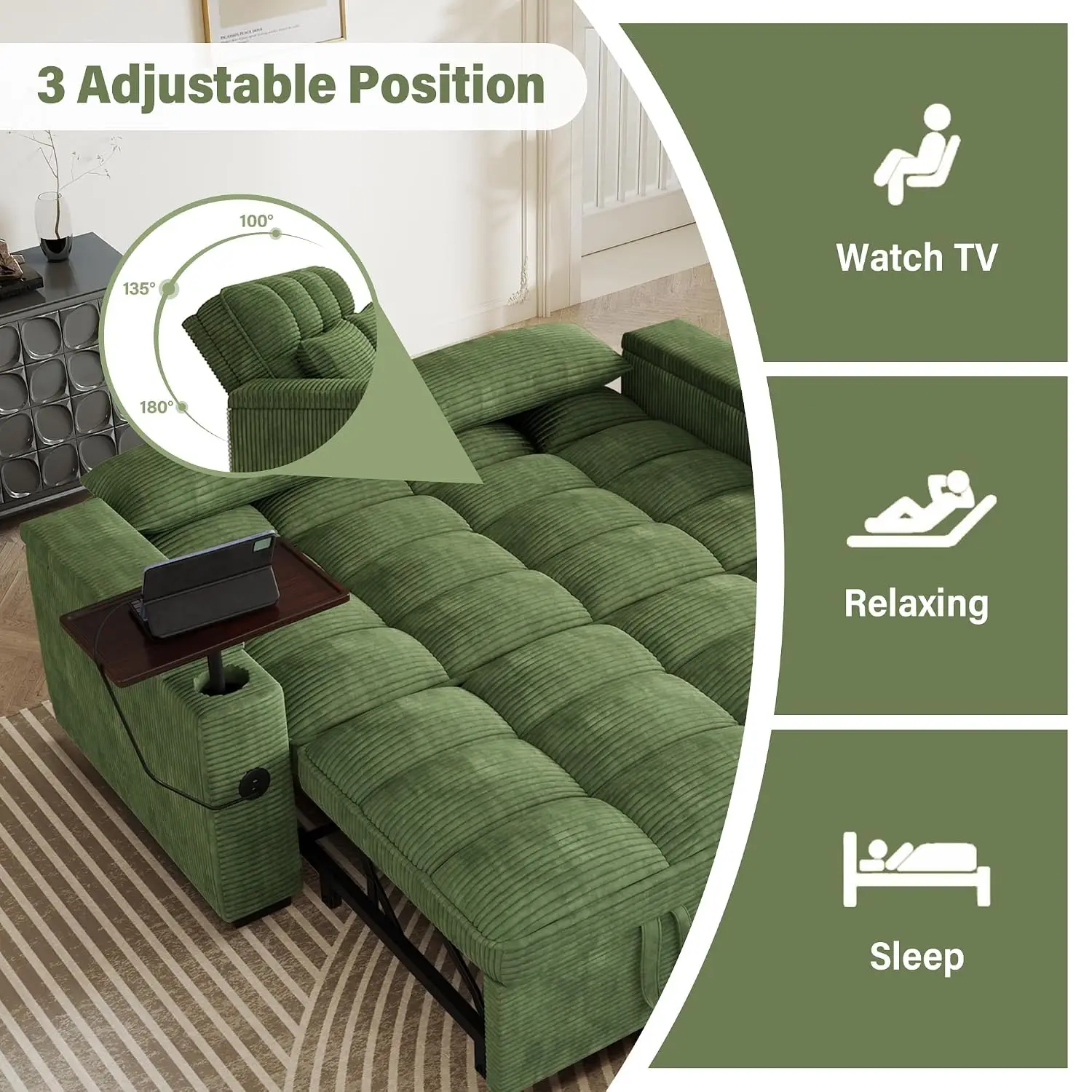 65'' Sleeper Sofa With Cup Holder For Apartments, Customized - view 4