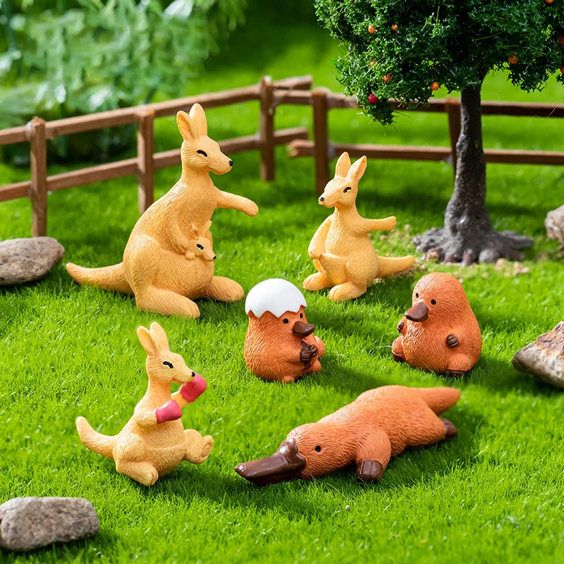 Mini Kangaroo Platypus Figurine Cartoon Animals Micro Landscape Dollhouse Model Car Interior Ornament Home Desktop Decoration