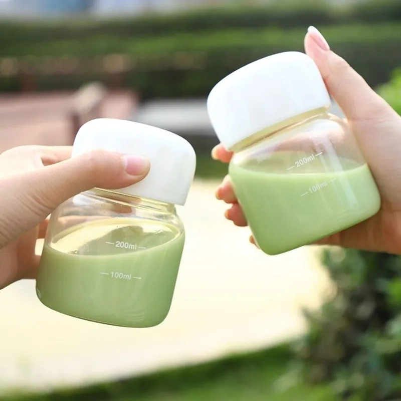 250Ml Mini Glass Water Bottle Heat Resistance Transparent Drinking Bottles Cute Juice Coffee Milk Tumblers for Kids Student
