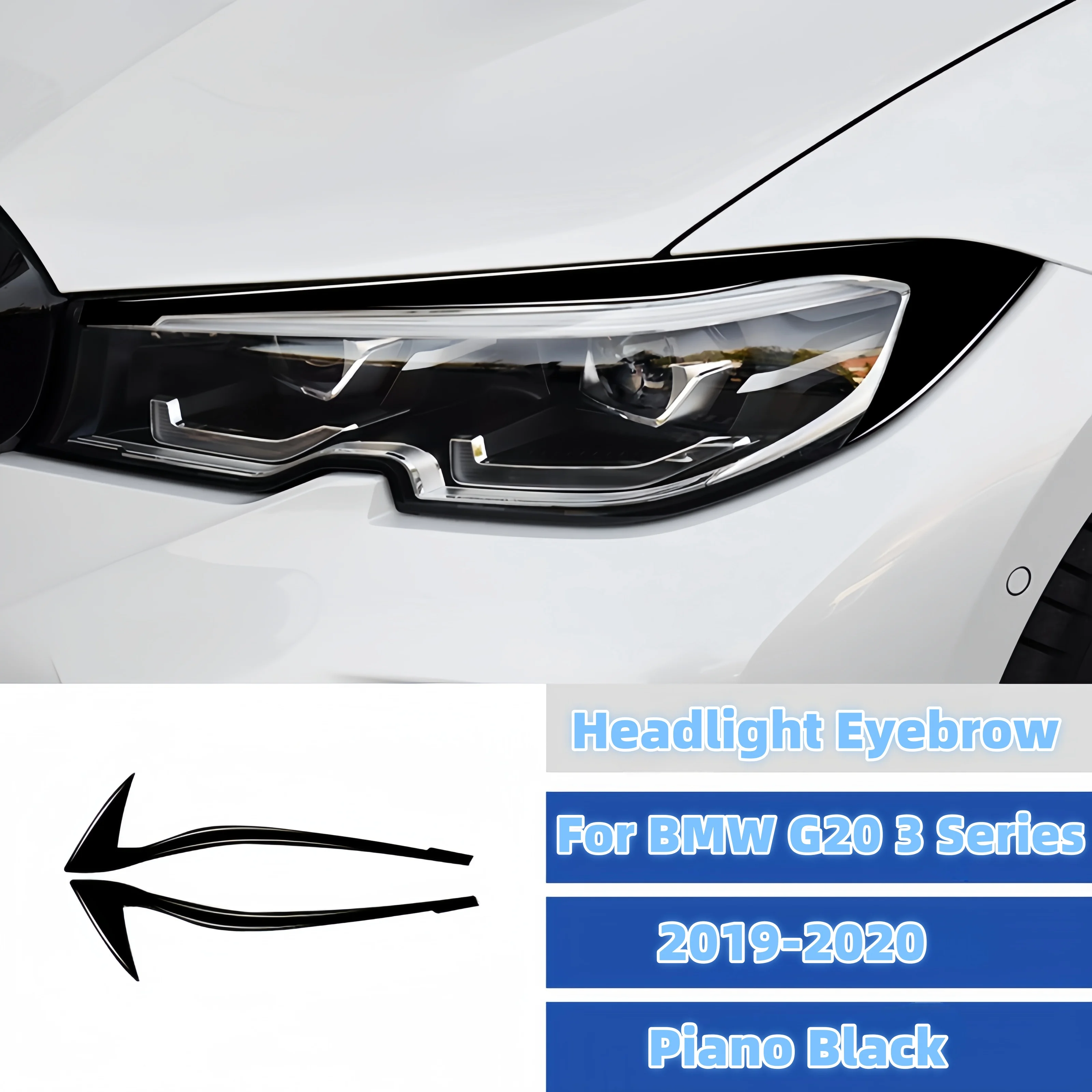 

Headlight Eyelid For BMW G20 3 Series 2019 2020 Piano Black Headlight Eyelid Eyebrow Trim Cover Decor Stickers Car Accessories