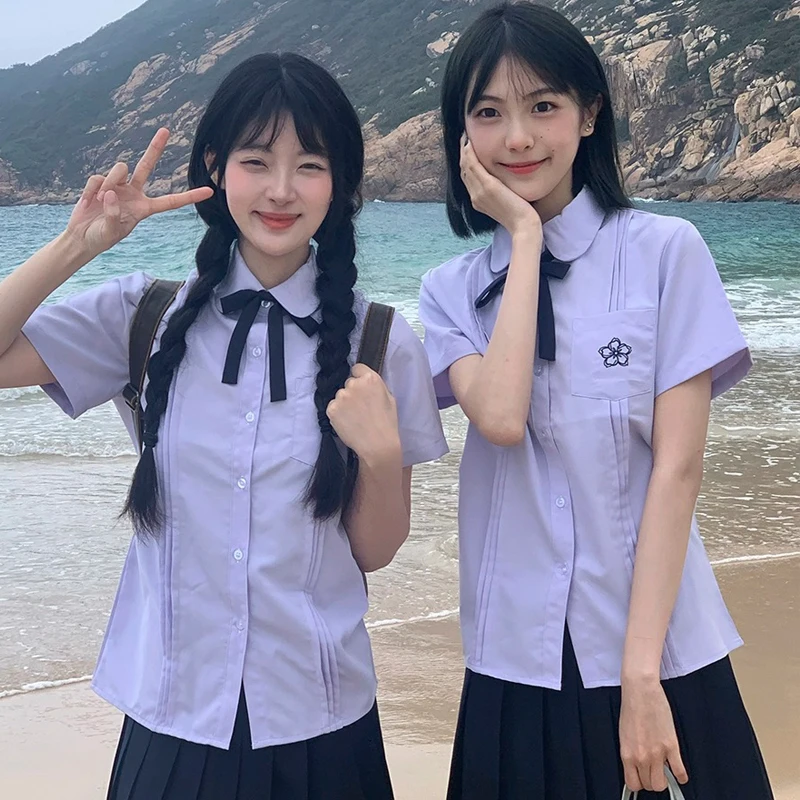 

Thailand JK Uniform Set for Middle High School Student Girl Purple Shirt Clothes Thai College Preppy Style Pleated Skirt