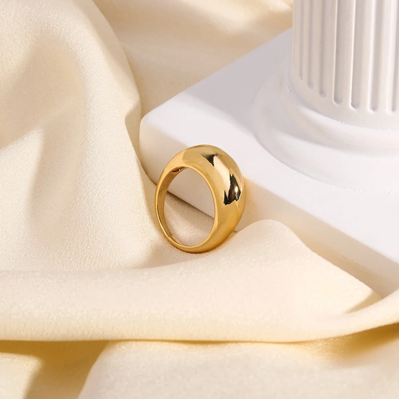 

Trend 18K Gold Plated Stainless Steel Chunky Dome Rings For Women Puffy Dome Stackable Rings Waterproof Jewelry Party Gift