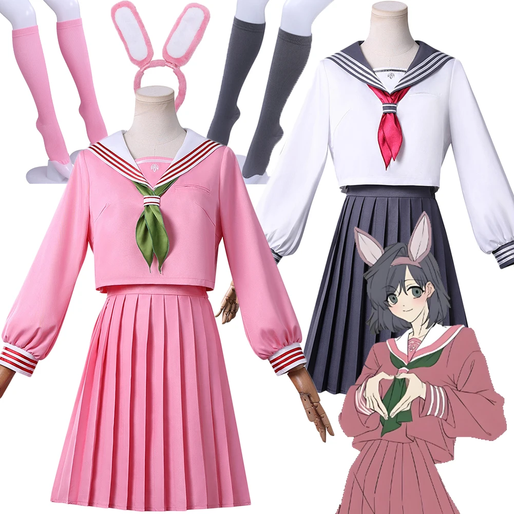

Game Silent Cosplay Hill Chiko Fukuwaka Dress Costume Pink White Sailor Suit Socks Clothes Set Uniform Halloween Carnival Party