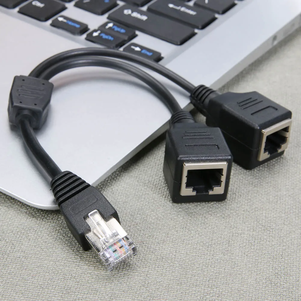 DSL Netzwerk RJ45 Stecker auf 2 Buchse Splitter Adapter Anschlusskabel Schwarz