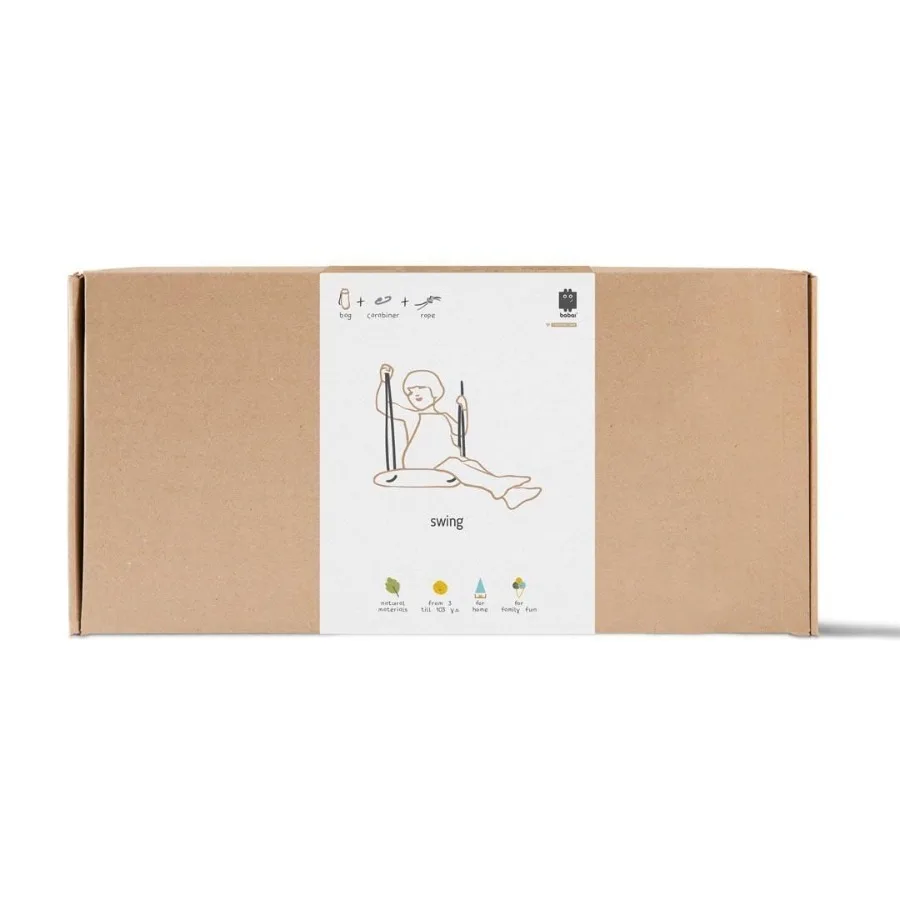 Wooden Swing with Black Cn Rope for 3+