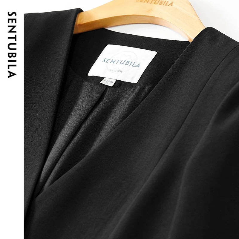 SENTUBILA Women's Two Pieces Sets 2025 Autumn Black V Neck Blazer Wide Leg Pants Office Lady New In Matching Sets 143Z58034X