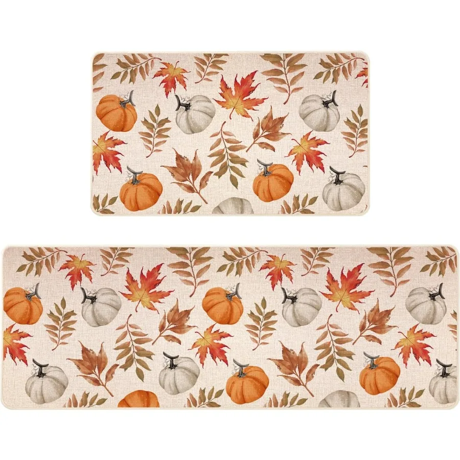 

Осенние кухонные коврики, набор из 2 нескользящих кухонных ковриков с осенними листьями и тыквой для пола, сезонный осенний домашний декор на День Благодарения LowProfil