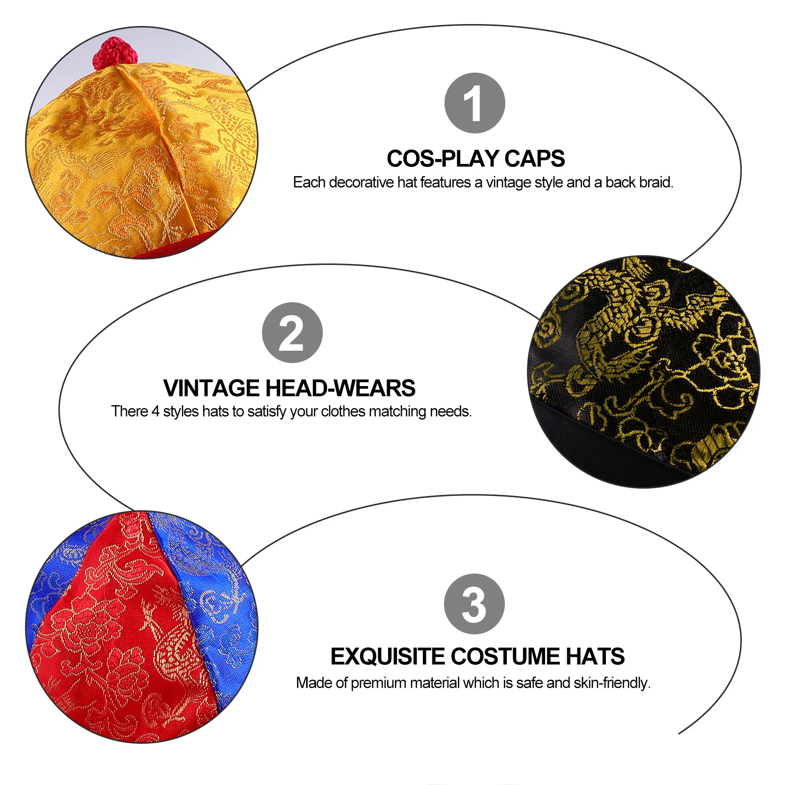 

4 шт., шляпы принца династии Цин, винтажные китайские тканевые шляпы, костюмный реквизит для маскарада, карнавала, Хэллоуина, роли-
