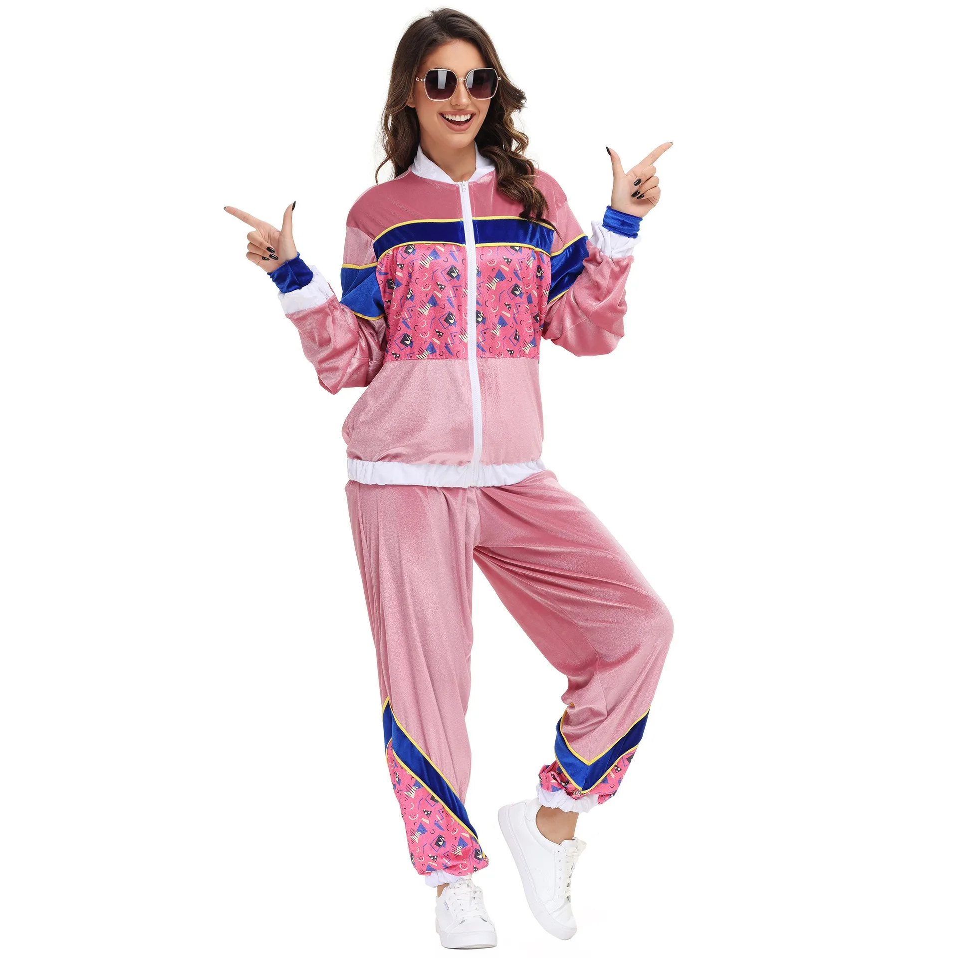 

M-XL Womens 70s Tracksuit Retro Hip Hop Windbreaker Women Disco Tracksuit Sets