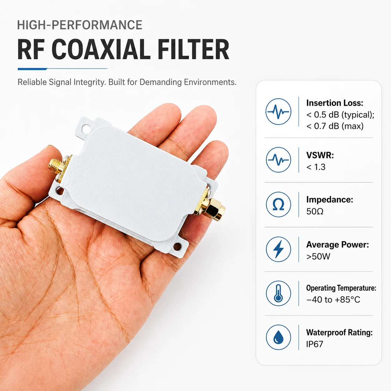 RF Cavity Bandpass Filter 3100-6100MHz SMA 50W Low Insertion Loss High Rejection IP67 Waterproof for FPV Drone
