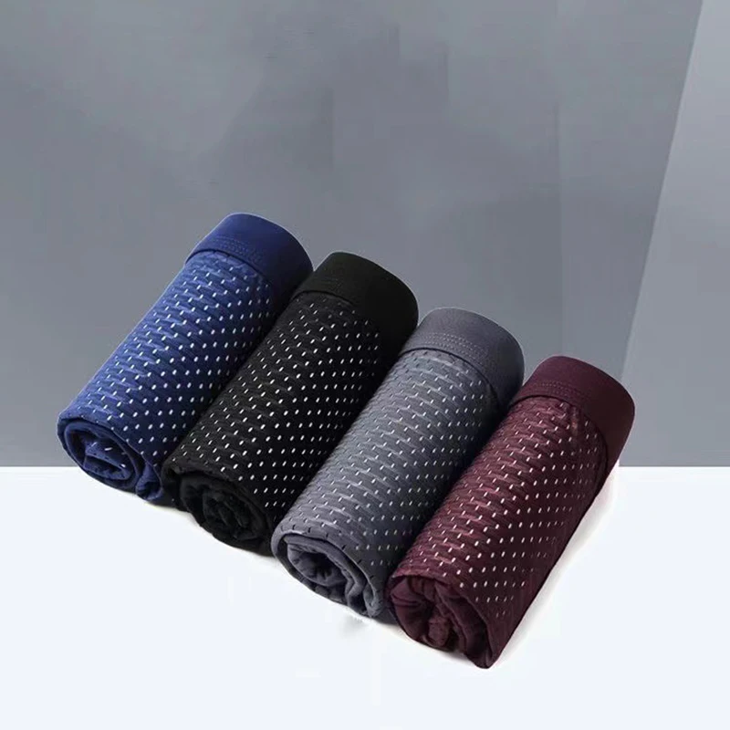 

4 шт./лот, мужское нижнее белье, мужские шорты-боксеры, сетчатые боксеры из ледяного шелка, трусы больших размеров, летние сексуальные дышащие трусы