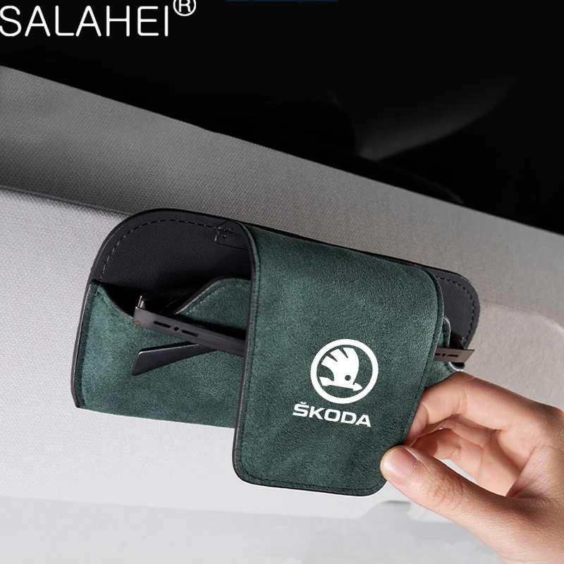 سيارة جلد الغزال نظارات صندوق الشمس قناع نظارات تخزين لسكودا A7 VRS رؤية كودياق المفضلة السريعة اوكتافيا اكسسوارات #2