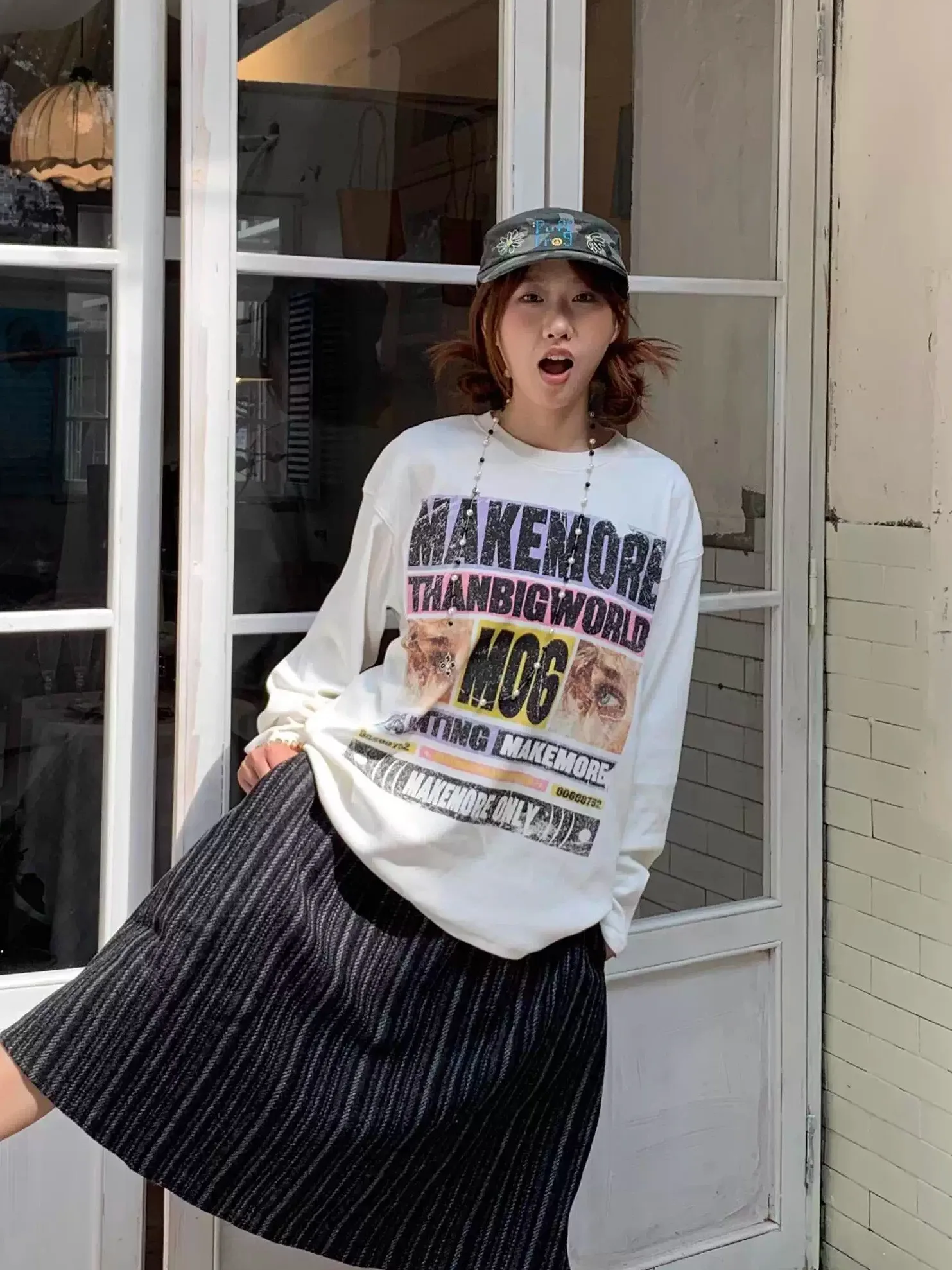 Bequemes langes Sve-Baumwoll-T-Shirt für Damen, lockere Passform, amerikanisches SLE-Retro-Portrait, Sterndruck, vielseitiges Freizeit-Top