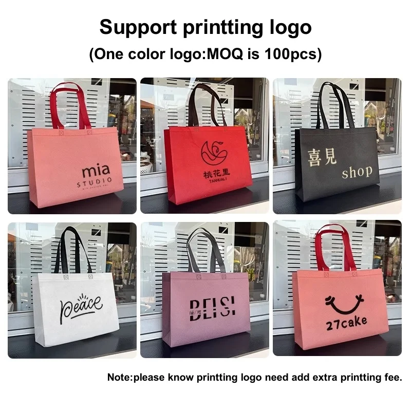 StoBag 10 pezzi Tote bag in tessuto Non tessuto tessuto colorato portatile eco-friendly Shopping Storage sacchetto grande riutilizzabile Logo