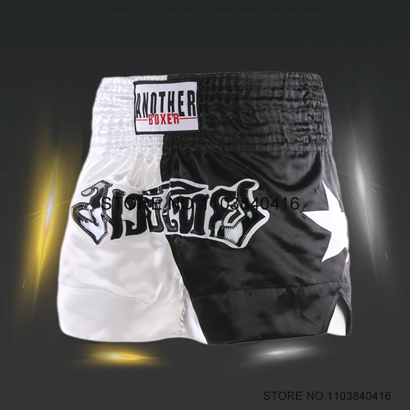 Short Muay Thai Man Boxing Shorts Women Child Stars Embroidery Satin MMA Martial Arts Clothes Gym Cage Fight Kickboxing Pants