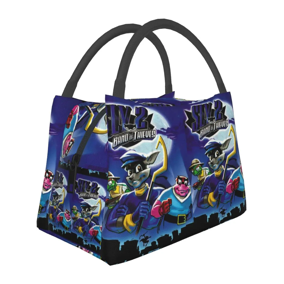 Comic Collage Sly Cooper Raccoon Fox Turtle Hippo Comic Manga Anime Game Bolsa de almuerzo Caja contenedora Nevera térmica Bolsa de almuerzo tipo tote