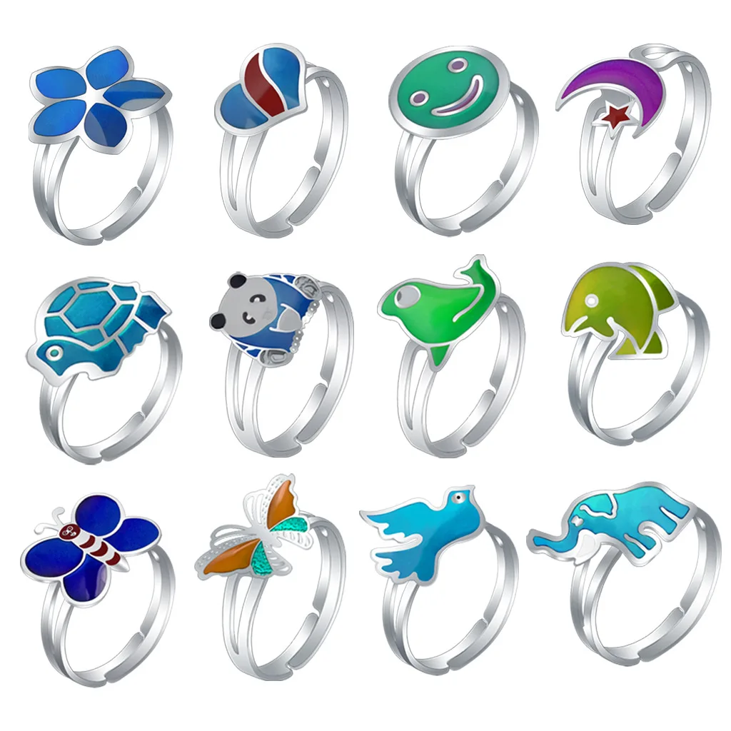 

Mood Rings Fashion Children Cute Cartoon Animal Pattern Sense Temperature Changing Color Opening Adjustable Jewelry Halloween