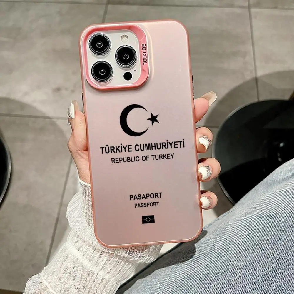 حافظة هاتف جواز السفر التركي IMD لهاتف آيفون 16 15 14 13 12 XS Pro Max Plus 11 غطاء متدرج ليزر غير لامع فاخر