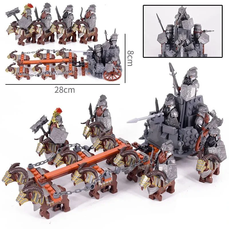 Mini Middle Ages Lord Rings Medieval Dwarf Wild Boar Goat Chariot Army Figures Building Blocks Bricks Kids Toys Christmas Gift