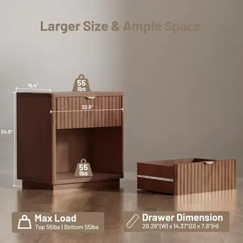 Juego de 2 mesitas de noche, mesita de noche con cajones, mesita de noche, mesa auxiliar, mesita de noche moderna acanalada, mesa auxiliar para dormitorio, sala de estar 10 best sales Juego de 2 mesitas de noche - №1