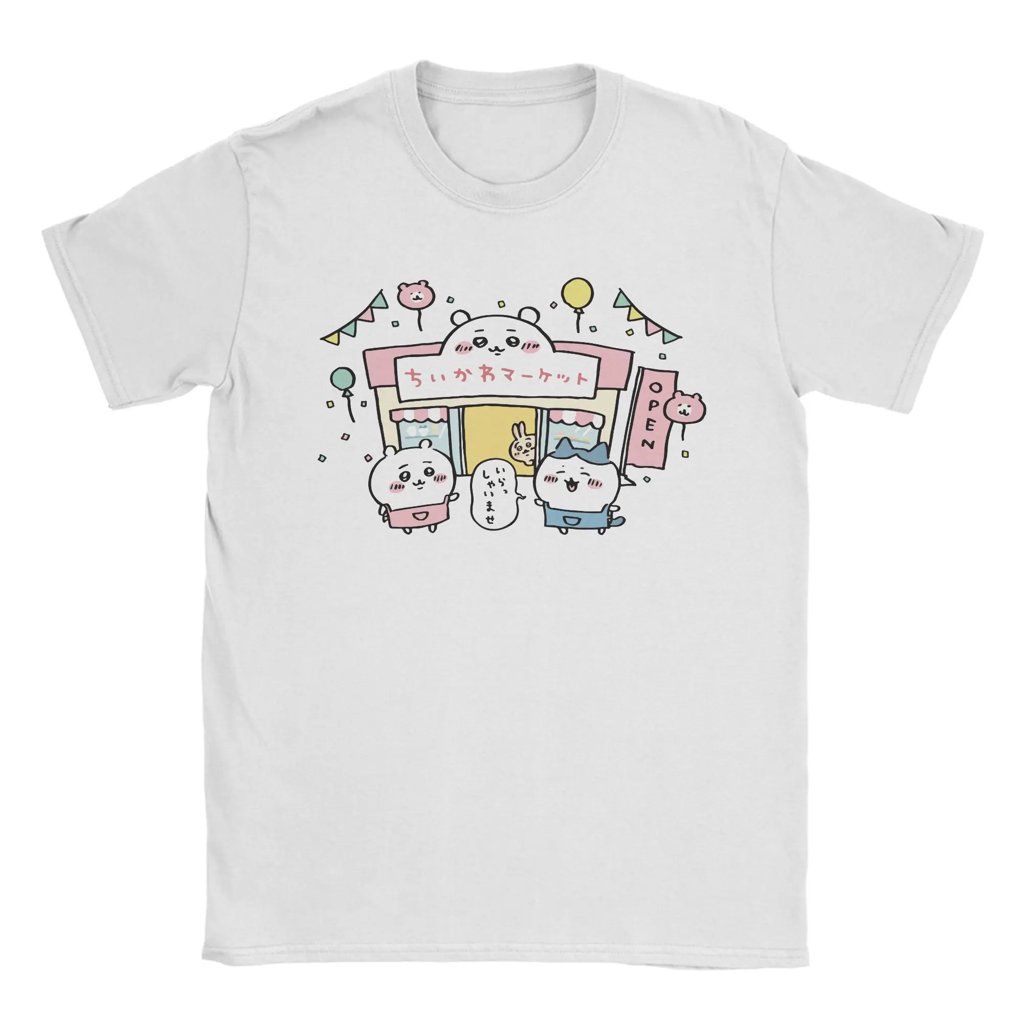 Crazy Cartoon Cute Chiikawas T-Shirt for Men Crewneck 100% Cotton T Shirt Hachiware Usagi Short Sleeve Tees Unique Tops