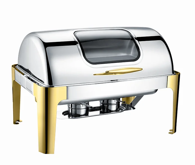 

for DT-C2105 Part Gold Roll Top Golden Chafing Dish with Glass Windowfor Keeping Your Food Warm