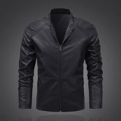 Autumn Winter Men's PU Leather Jacket Vintage Casual Warm Moto Biker Faux Leather Coats Male Fashion Stand Collar Zipper Outwear